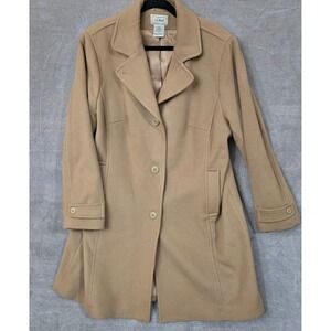 L.L.Bean Lambswool Coat Women 1X Camel Tan  Insulated Classic Trench Old Money‎